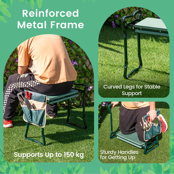 2-in-1 Folding Garden Kneeler and Seat - With Tool Pouch, Multifunction Outdoor Gardening Accessory - Ideal for Gardeners Looking for Comfort and Convenience