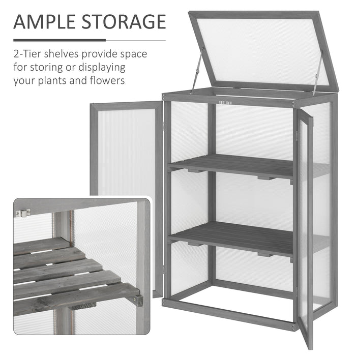 3-Tier Wooden Cold Frame Greenhouse - Polycarbonate Panel Grow House with Adjustable Storage Shelf, 76x47x110cm - Ideal for Gardeners and Plant Protection