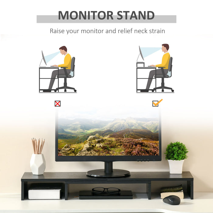 Adjustable Dual Monitor Stand Riser - Expandable & Angled Screen Lift for Laptop, PC, Printer, TV - Ergonomic Workspace Organizer for Desk Enhancement