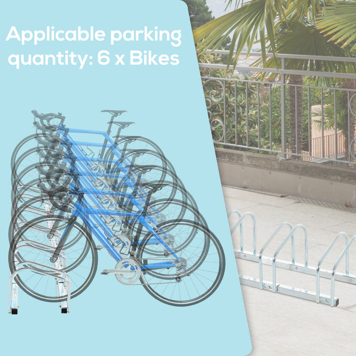 Bicycle Floor-to-Wall Secure Parking Stand - 6-Slot Lockable Bike Storage Rack, 179L x 33W x 27H, Silver - Ideal for Cyclists and Garage Organizers