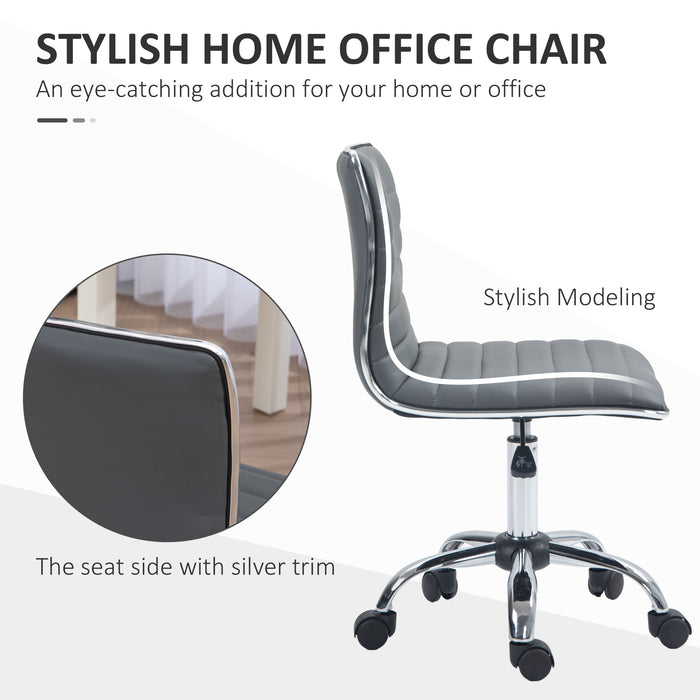 Ergonomic Armless Mid-Back Desk Chair - PU Leather Swivel Seat with Chrome Base - Ideal for Home Office and Workstations, Dark Grey