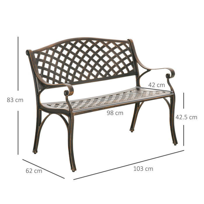 Aluminium Garden Loveseat - 2-Person Antique Bronze Patio Bench - Outdoor Seating for Porch or Park