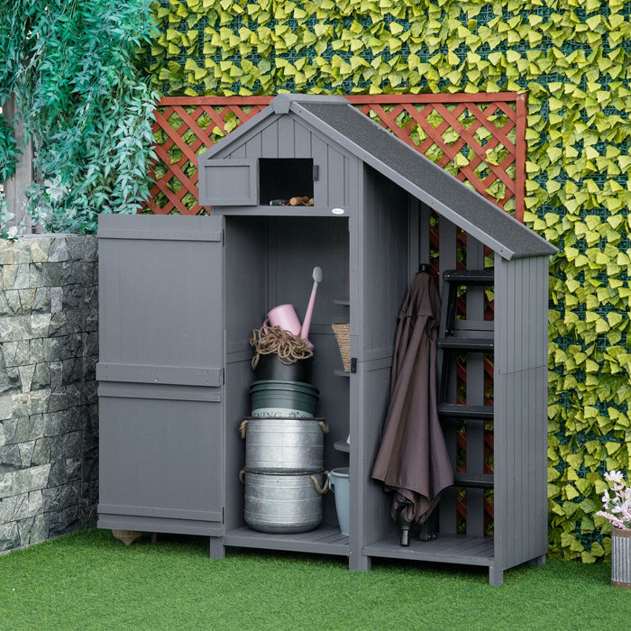 Garden Outdoor Tool Shed - Weather-Resistant Storage Unit with 3 Shelves and Sloping Roof, 129x51.5x180cm in Grey - Ideal for Organizing Garden Equipment and Supplies