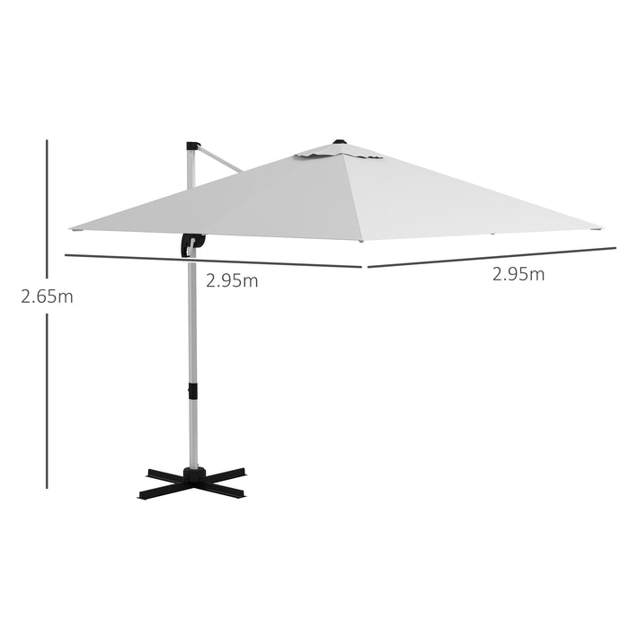 Deluxe Square Cantilever Parasol with Sturdy Cross Base - 3x3m, Crank Handle, Tilting Design, 360° Rotatable with Aluminium Frame - Ideal for Sun Protection in Gardens & Patio Areas