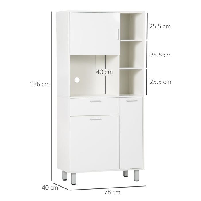 Modern 166cm Freestanding Kitchen Cupboard - White Storage Cabinet with Shelves and Drawer - Ideal for Organizing Kitchenware and Appliances