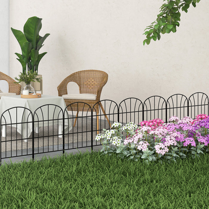 Outdoor Metal Picket Fence Panels in Black - Decorative Set of 8 Pieces - Ideal for Garden and Yard Boundaries