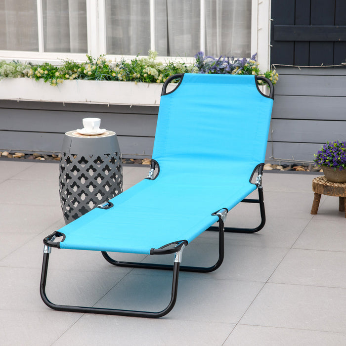 Outdoor Folding Chaise Lounge Chair - Reclining Pool Sun Tanning Chair with Steel Frame & Breathable Mesh, Sky Blue - Ideal for Patio, Beach, and Poolside Relaxation