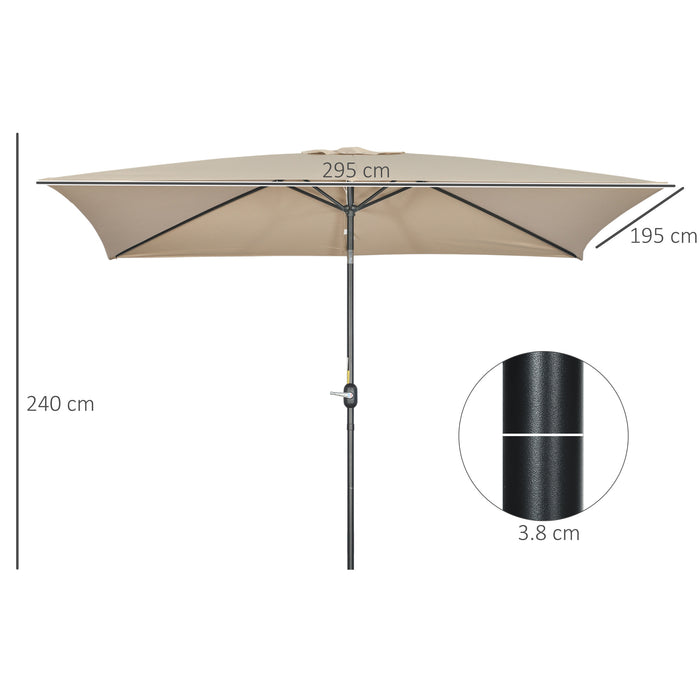 Aluminum Tilt Crank Parasol - 3x2m Rectangular Patio Umbrella with Steel Canopy in Khaki - Essential Sun Shade for Garden & Outdoor Comfort