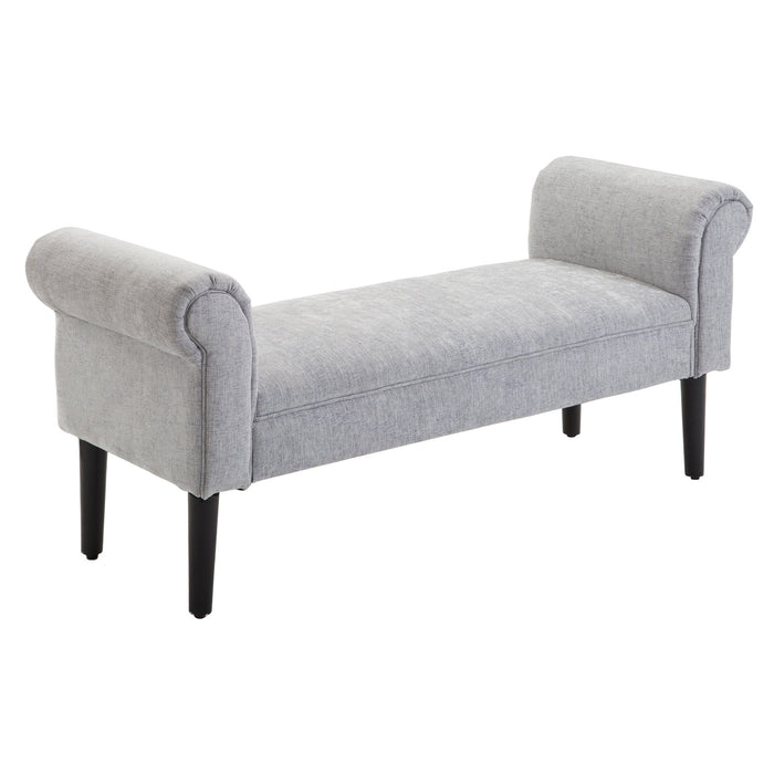 Chaise Lounge Sofa with Wooden Legs - Linen Fabric Upholstered Arm Bench for Bedroom or Living Room - Elegant Seating Solution for Relaxing by a Window or at Bed End