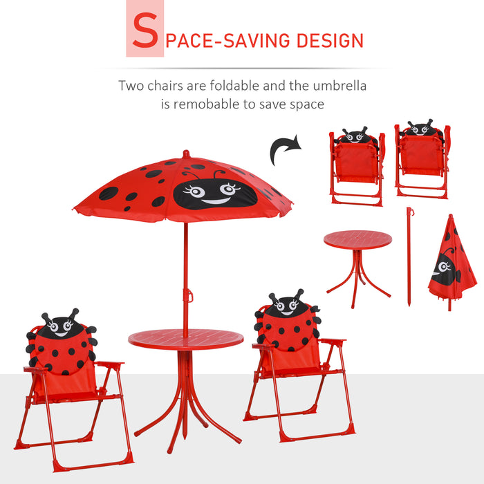 Ladybug-Themed Picnic Set - Kids' Folding Table and Chairs with Parasol for Outdoor Use - Fun and Practical Garden Furniture for Children