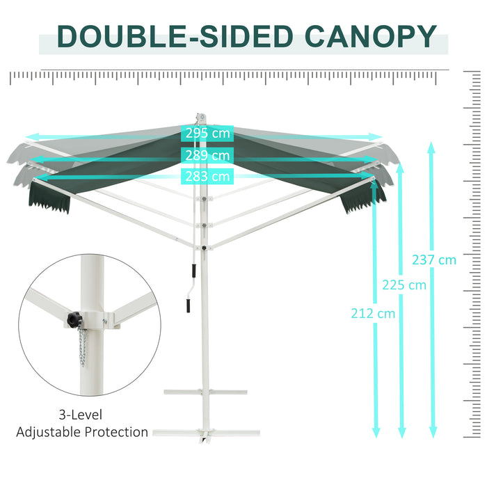 Adjustable Free-Standing Manual Awning - 2-Side Garden Canopy Shelter, 300 x 300 cm, Green/White - Ideal for Outdoor Entertainment & Sun Protection