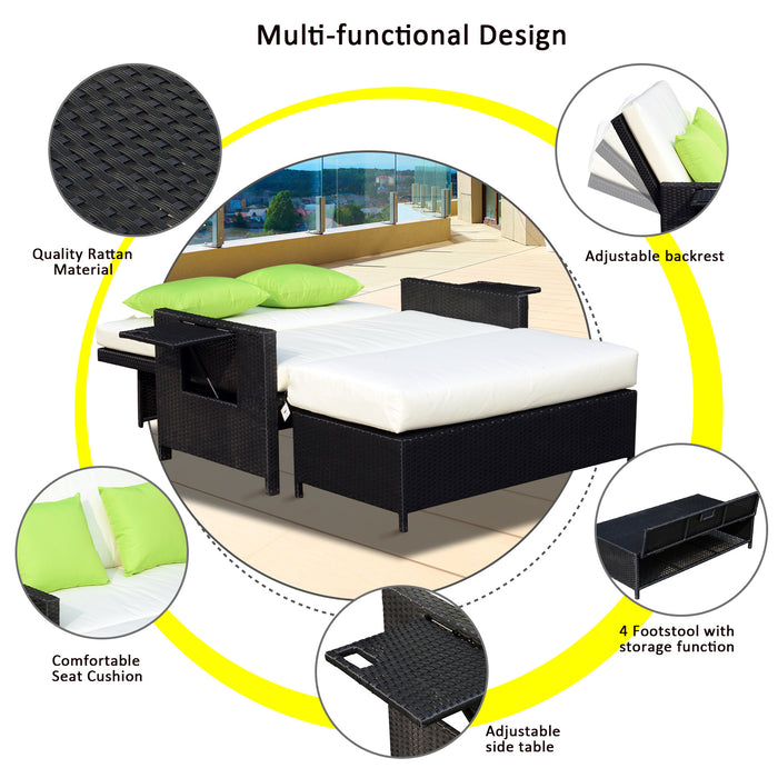 Outdoor Rattan Double Sofa Daybed - Garden Patio Furniture with Fire Retardant Cushions - Perfect for Couples' Relaxation and Sunbathing