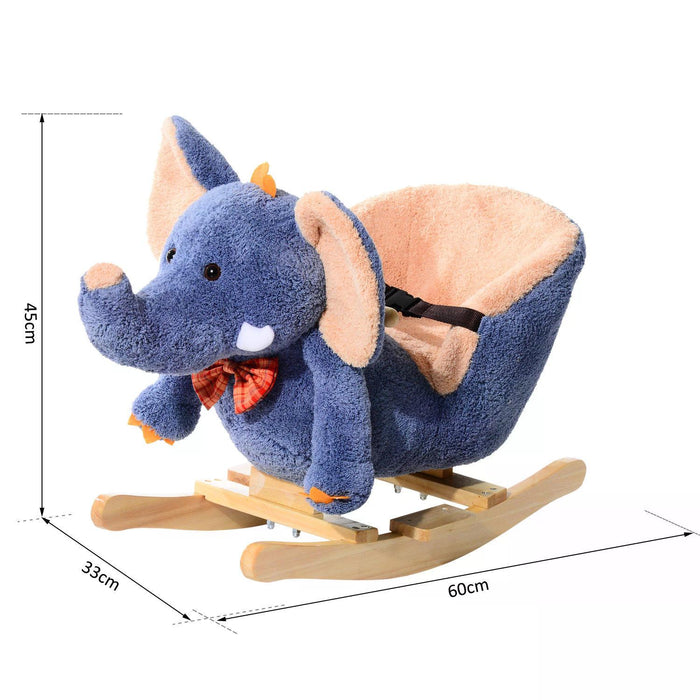 Plush Elephant Rocking Horse with Sound for Kids - Soft Toddler Rocker Seat Toy in Blue - Ideal Baby Gift for Play & Development