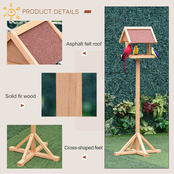 Outdoor Wooden Bird Feeder Stand - Weatherproof Roof and Cross-Shaped Base, 55x55x144cm - Ideal for Garden Bird Watching