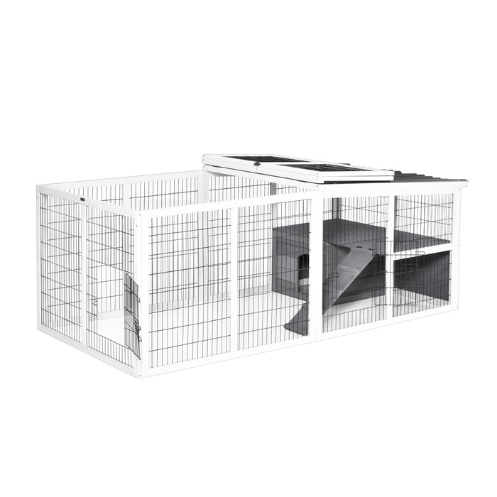 Wooden Guinea Pig & Small Rabbit Hutch - Indoor/Outdoor Pet Shelter with Hinged Roof and Water-Repellent Finish, Grey - Safe and Cozy Home for Small Animals