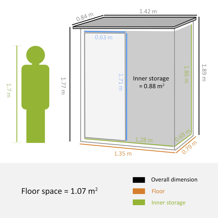 Outdoor Garden Storage Shed - Sloped Roof Lockable Tool Shelter for Equipment and Bikes - Weather-Resistant Light Green Structure (142 x 84 x 189 cm)