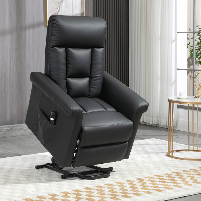 Power Lift Recliner - PU Leather Sofa Chair with Remote Control & Side Pocket for Storage - Comfortable Seating Solution for Elderly