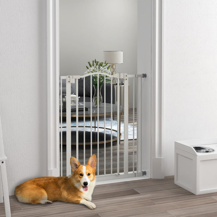 Folding Metal Pet Safety Gate - Dog Barrier with Secure Lock, White - Ideal for Indoor Pet Containment