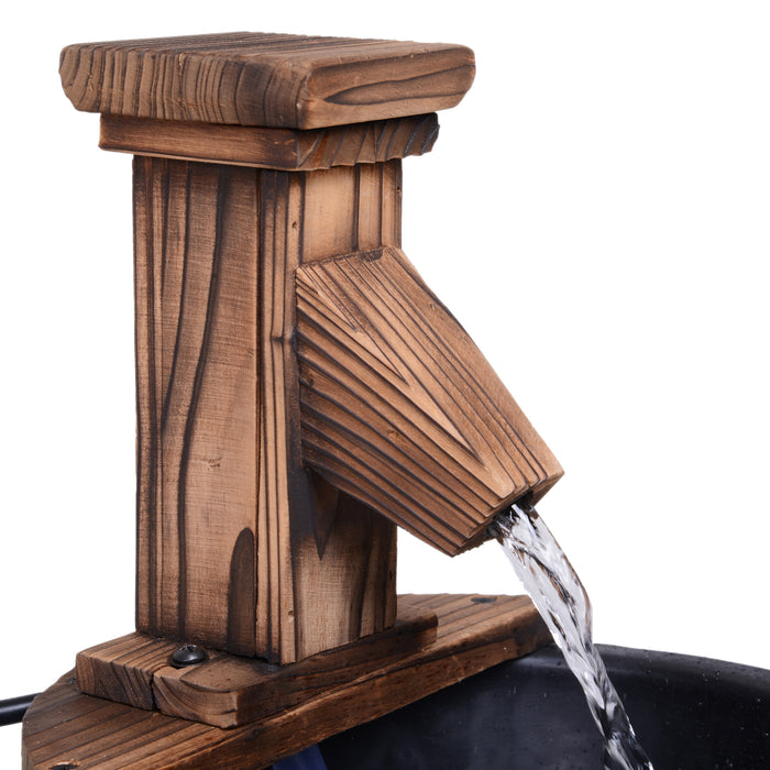 Wood Barrel Electric Pump Water Fountain - Outdoor Patio Water Feature with Rustic Charm - Ideal Garden Decor for Relaxation & Ambiance