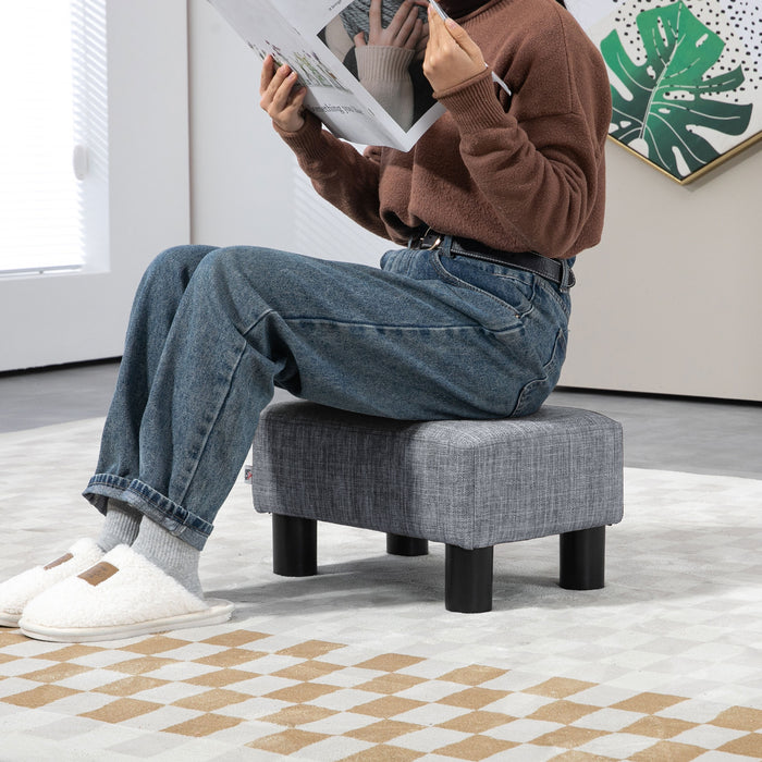 Linen Fabric Cube Ottoman - Durable Footstool with 4 Sturdy Plastic Legs - Space-Saving, Comfortable Seating for Living Room