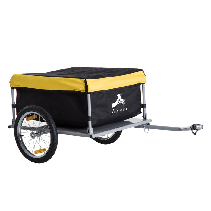 Steel Frame Bike Cargo Trailer - Sturdy Storage Cart and Luggage Trailer with Hitch, Yellow - Ideal for Transporting Goods and Outdoor Adventures