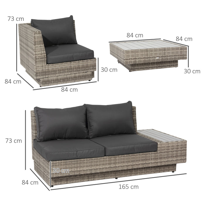 5-Seater Rattan Garden Furniture Set - Outdoor Sectional Corner Sofa & Coffee Table with Wicker Weave - Ideal for Conservatory & Patio with Armrest Cushions in Light Grey