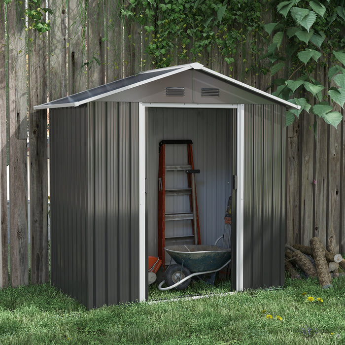 6.5x3.5ft Metal Garden Storage Shed - Outdoor Tool Organization with Double Sliding Doors, 4 Vents - Ideal for Garden Equipment and Supplies