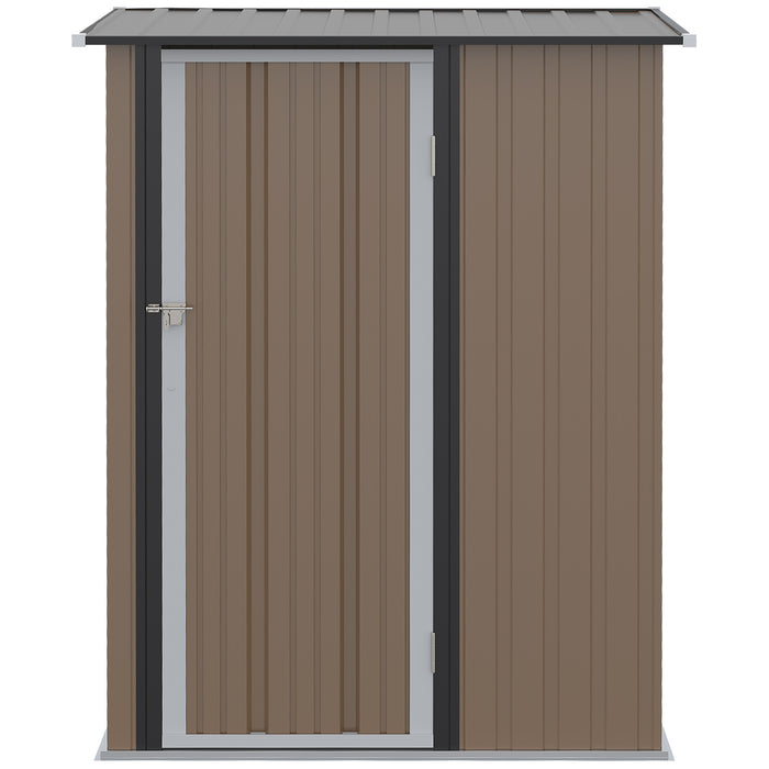 Garden Metal Storage Shed 5x3ft - Outdoor Sloped Roof Tool Shed with Lockable Door, Brown - Ideal for Equipment and Bike Storage