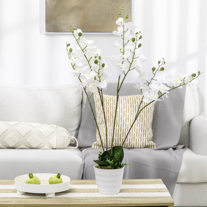 Artificial Phalaenopsis Orchid in White Pot - Lifelike Fake Floral Arrangement with Silk Flowers for Decor - Perfect for Weddings and Home Ambiance