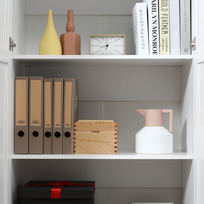 172cm Tall White Wooden Storage Cabinet - Spacious 2-Door Cupboard with 4 Shelves - Ideal Pantry Closet for Home Organization