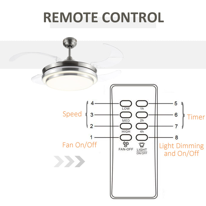 Retractable Blade Ceiling Fan with LED Light - Modern Dimmable Indoor Fan with Remote Control - Perfect for Bedroom & Living Room Comfort