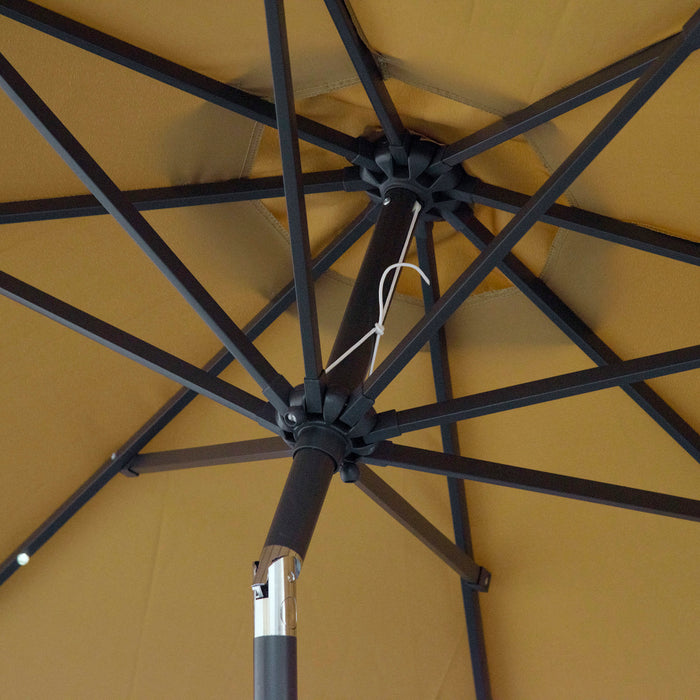 Solar-Powered 24 LED Parasol - Brown Outdoor Umbrella with Energy-Efficient Lighting - Perfect for Patio, Nighttime Ambiance