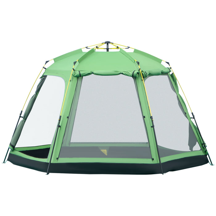 6-Person Instant Pop-Up Camping Tent - Dual-Level, Ventilated Backpacking Shelter with 4 Windows and 2 Doors - Ideal for Family Fishing and Hiking Trips, Includes Portable Carry Bag, Green