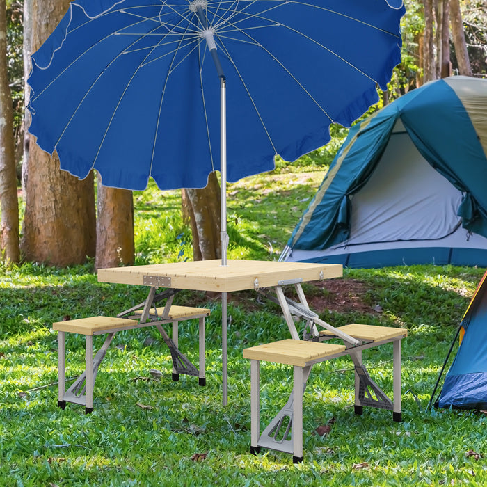 Aluminum Folding Picnic Table with Chairs - Portable, Lightweight Camping Dining Set with Umbrella Insert - Ideal for Outdoor Activities and Family Outings