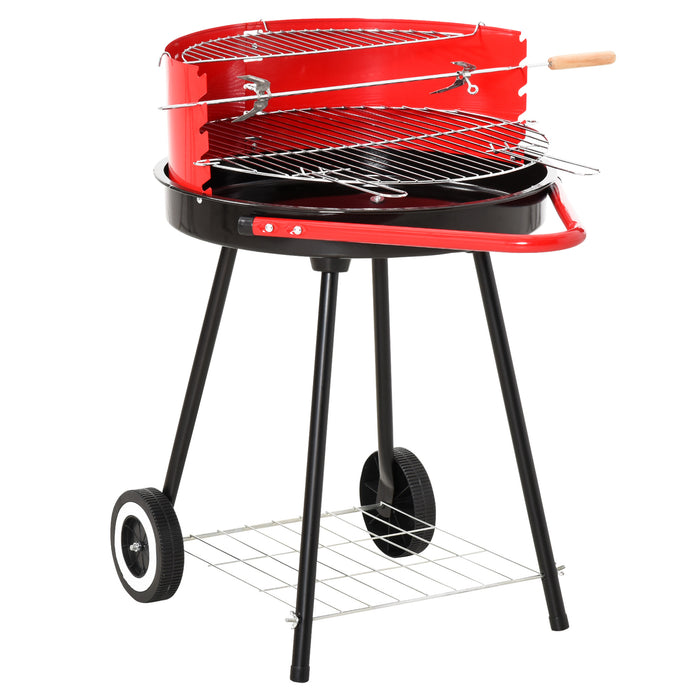 Adjustable Height Charcoal BBQ Grill - Garden Grill Trolley with Convenient Wheels and 3-Tier Storage - Perfect for Outdoor Cooking and Backyard Parties