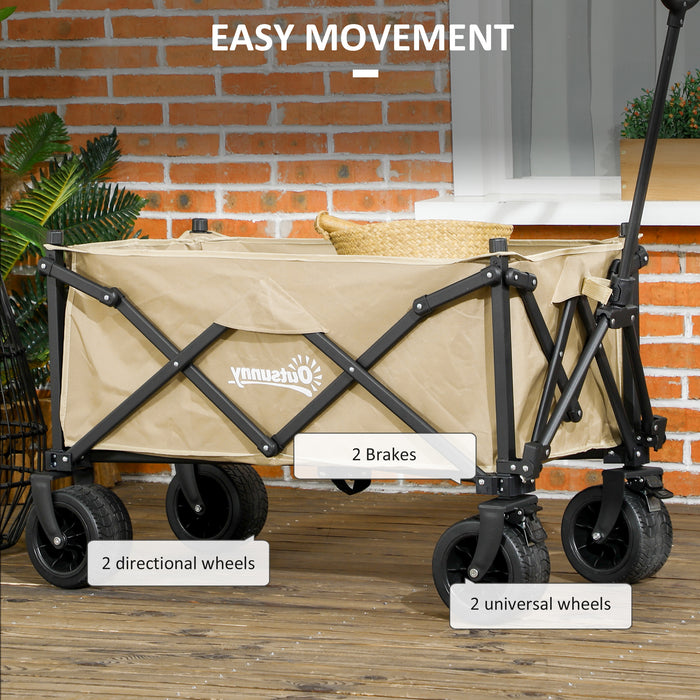 Outdoor Folding Wagon Cart with Carry Bag - Heavy-Duty 120KG Capacity, Ideal for Garden, Beach, and Camping - Khaki Festival Utility Trolley