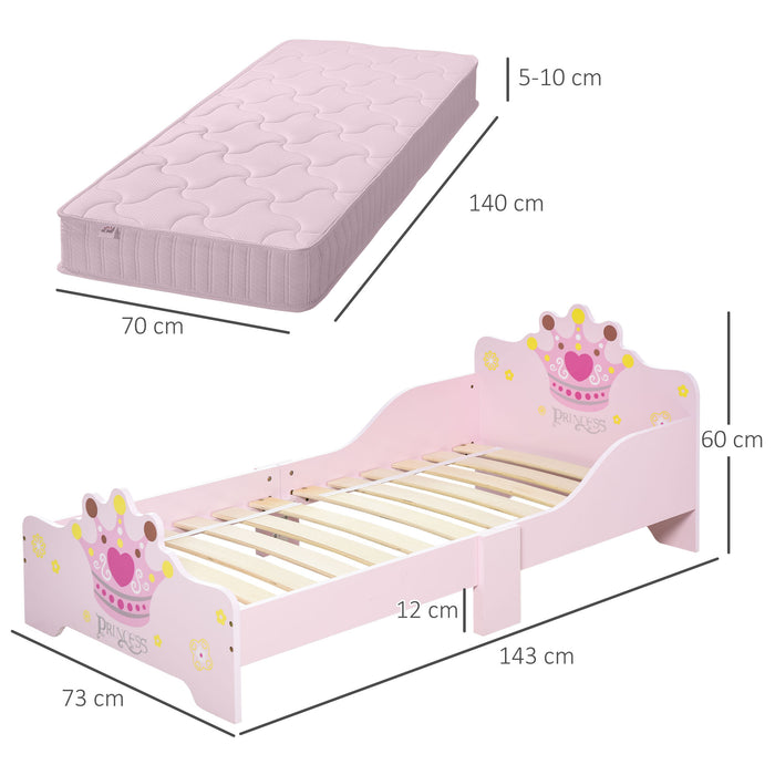 Princess-Themed Wooden Toddler Bed - Crown Motif with Safety Rails, Easy Clean Design - Ideal for Girls Aged 3-6, Charming Pink Gift