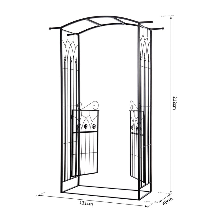 Garden Archway with Integrated Gate - Metal Frame Outdoor Entrance Arbor, Black Finish - Entryway Enhancer for Landscaping & Climbing Plants