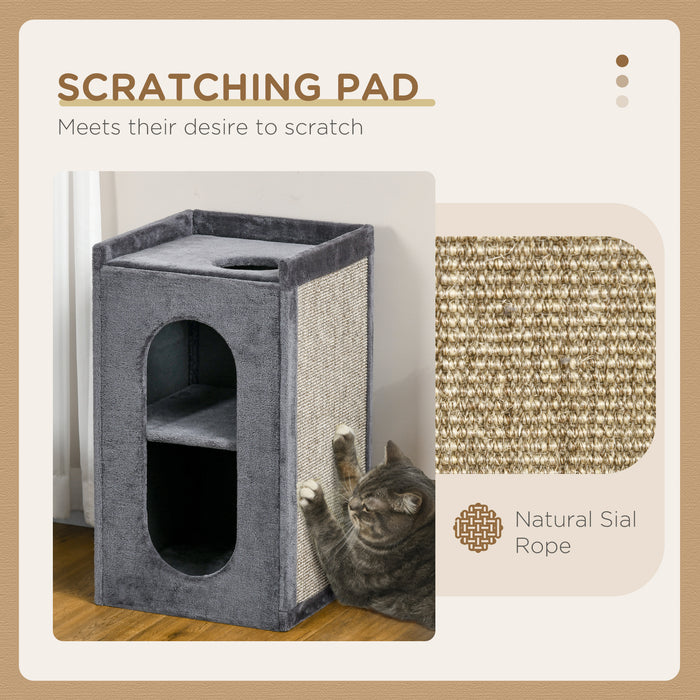 Cat Scratching Barrel - 81 cm Dual Condo Play Tower with Scratching Pad - Indoor Fun and Relaxation for Cats, Grey