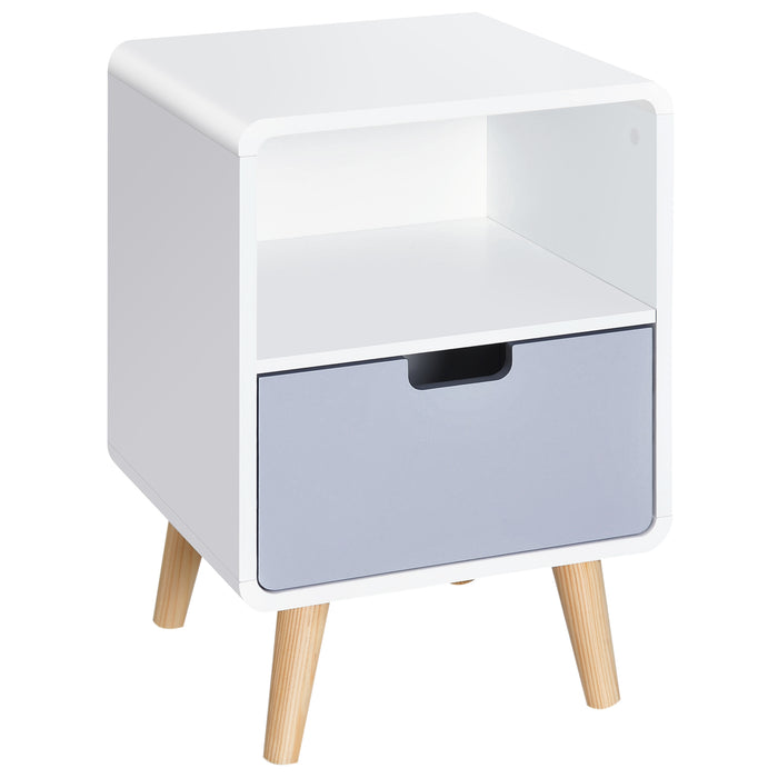 Scandinavian-Inspired Nightstand - 40x38x58 cm Minimalist Bedside Table in White, Grey, & Natural Wood Tones - Ideal for Modern Bedroom Decor & Storage Convenience