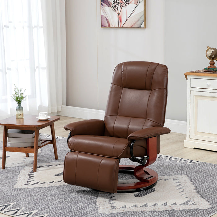 Swivel Recliner Chair in Brown Faux Leather - Comfortable Upholstered Armchair with Wooden Base - Ideal for Living Room and Bedroom Lounging