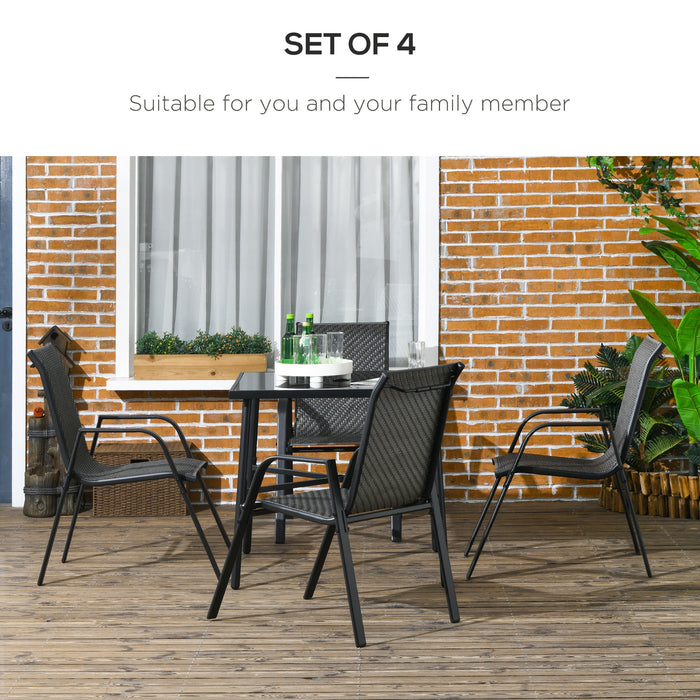 Stackable Rattan Chair Set of 4 - Durable Mixed Grey Outdoor Seating with Armrests and Backrest - Ideal for Patio and Garden Entertaining