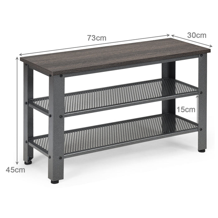 Industrial 3-Tier Shoe Rack Bench - Grey with Storage Shelf Feature - Ideal for Shoe Storage and Sitting Solutions
