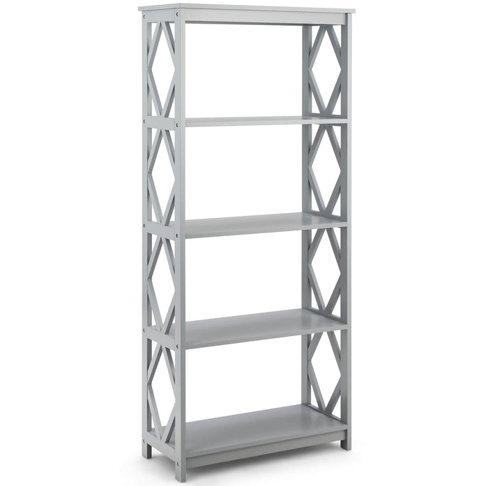 Modern 5-Tier Bookcase - Open Shelving Design in Grey - Perfect for Displaying Books and Decorative Items