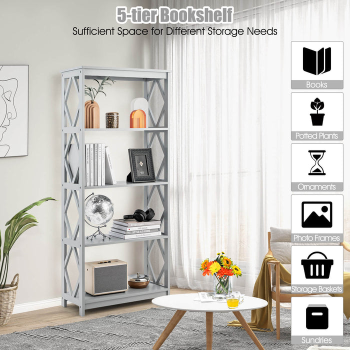 Modern 5-Tier Bookcase - Open Shelving Design in Grey - Perfect for Displaying Books and Decorative Items