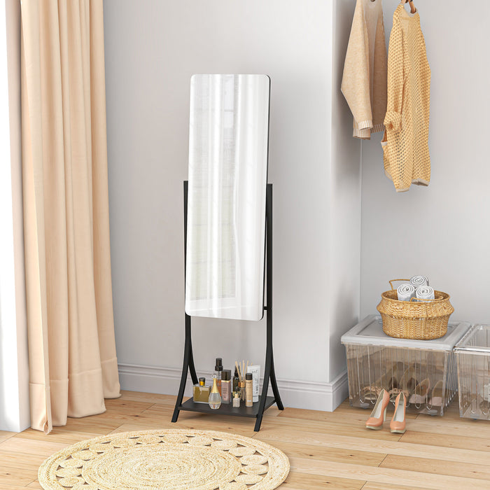 Full-Length Free Standing Dressing Mirror with Adjustable Angle - Spacious Storage Shelf - Ideal for Bedroom, Living Room, or Hallway Décor and Convenience