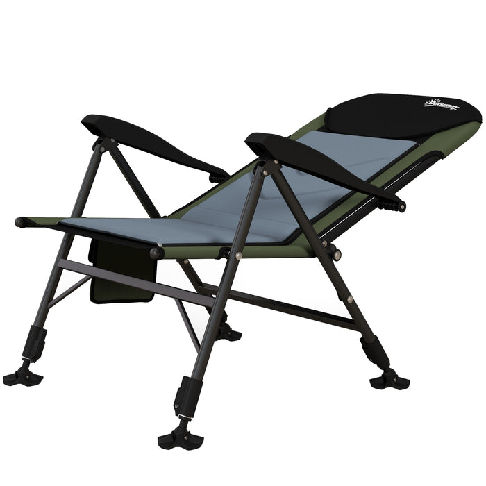 Foldable Metal Outdoor Fishing Chair with Adjustable Legs - Sturdy & Comfortable Design in Green/Black - Ideal for Anglers and Outdoor Enthusiasts