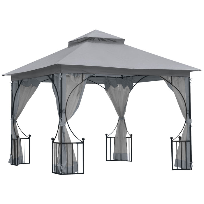 Garden Gazebo 3x3M - Double Tier Patio Party Tent with Sun Shade and Metal Frame - Ideal for Outdoor Shelter and Leisure Activities