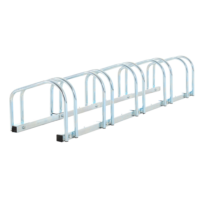 Bike Stand - Sturdy 5-Slot Silver Parking Rack for Floor or Wall Mounting, Secure Bicycle Storage Solution - Ideal for Organizing Garage Space & Protecting Cycles