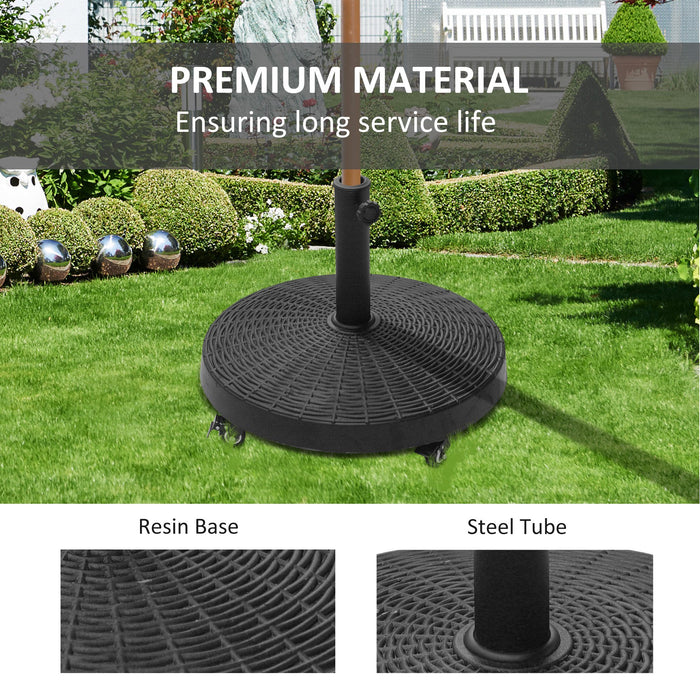 Resin Patio Parasol Base 22.7kg - Round Sunshade Holder with Wheels and Brakes for Decks and Gardens - Ideal for Stabilizing Outdoor Umbrellas